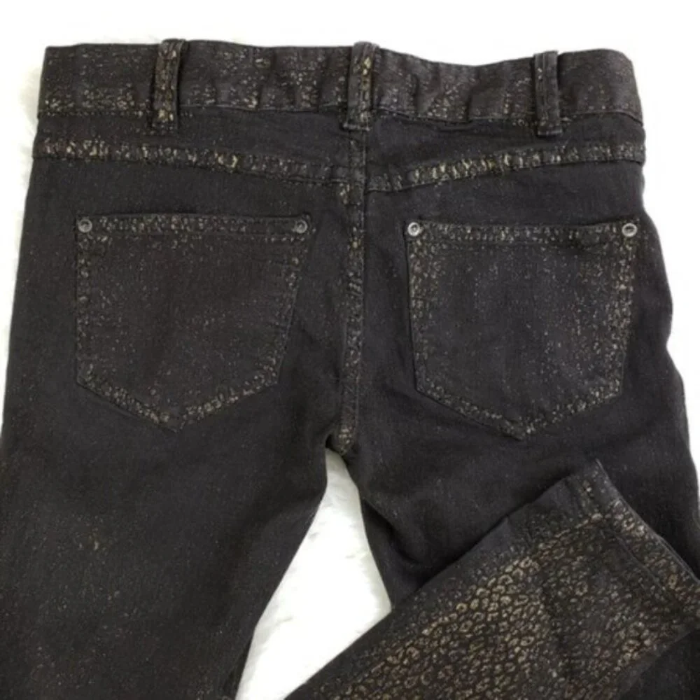 Free People Gold Leopard Print Jeans Y2K Denim Black Cheetah size 25 Stretch